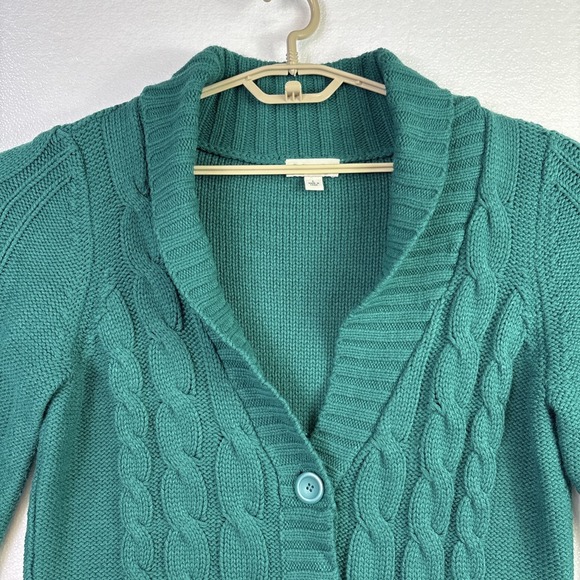 St. Johns Bay Cable Knit Sweater Womens Sz L Green Button up Cardigan Preppy Mom - Picture 2 of 11